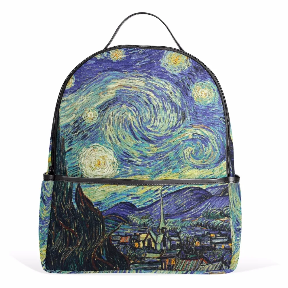 Van Gogh Oil Painting Starry Night Backpacks Female Women Bags Notebook ...