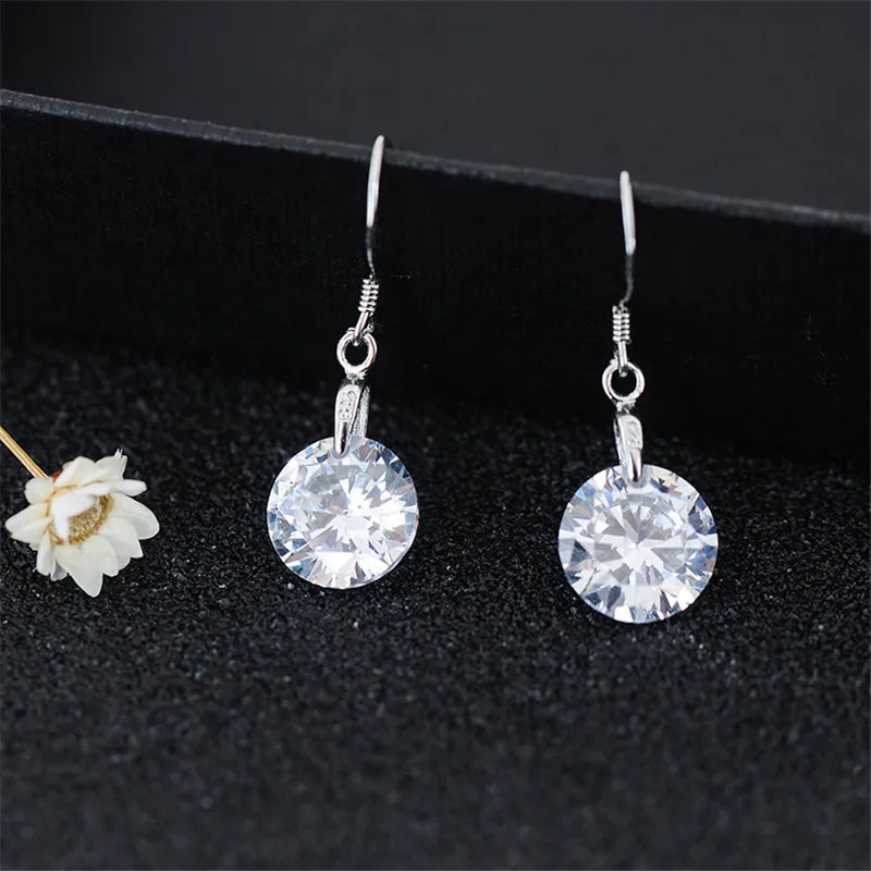 

Real 925 Sterling Silver Women Dangle Earrings 3 Colors High Quality Shining Big Zircon Drop Earrings Hot Selling Jewelry