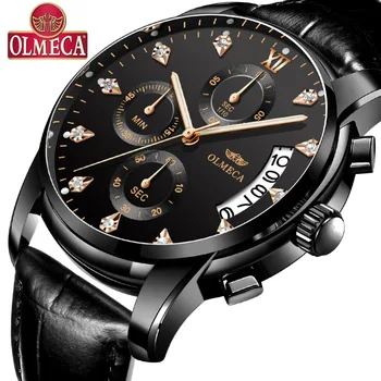 

OLMECA Men's Watches Top Brand Luxury Military Luminous Casual Wristwatch Chronograph Leather Quartz Watch relogio masculino