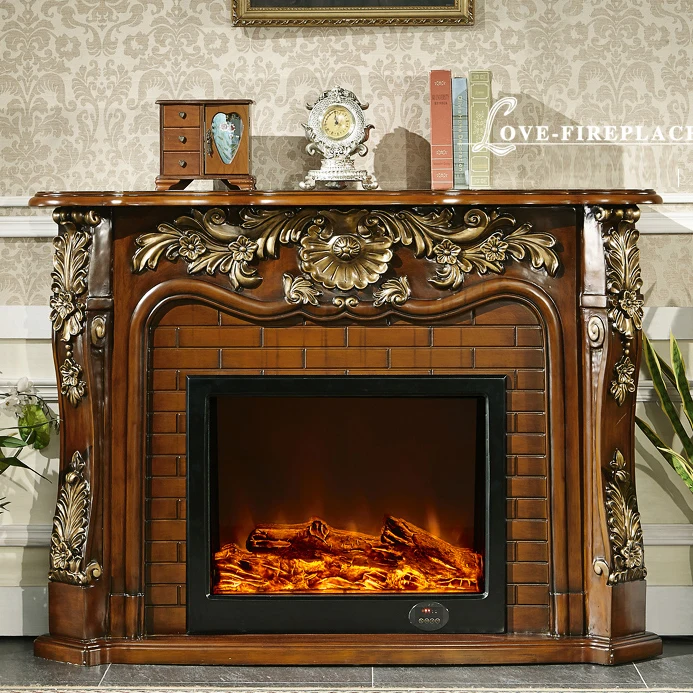 Chimenea estilo francés clásico mantel de madera W150cm inserto de