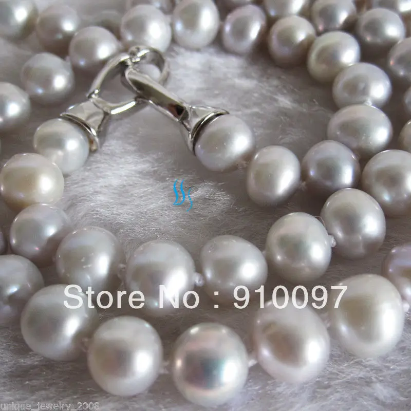 

>>>18" 9-10mm Natural Silver Gray Freshwater Pearl Necklace Strand Jewelrys