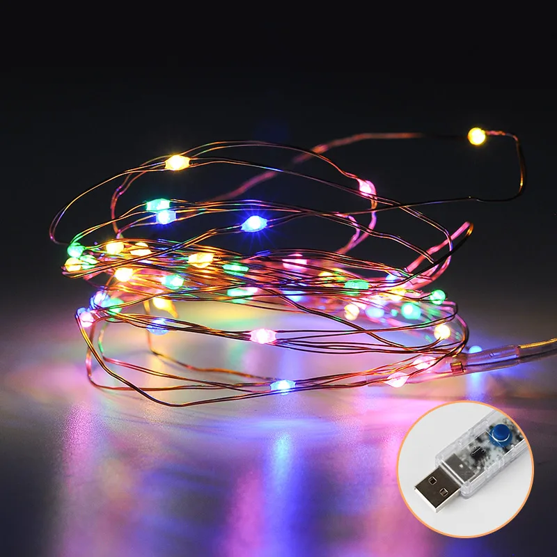 Светодиодный светильник-гирлянда s USB с дистанционным управлением, 5 м, Рождественский светильник, s, для спальни, вечерние, для украшения дома, с регулируемой яркостью, сказочный светильник(2 шт. в упаковке - Emitting Color: Colorful