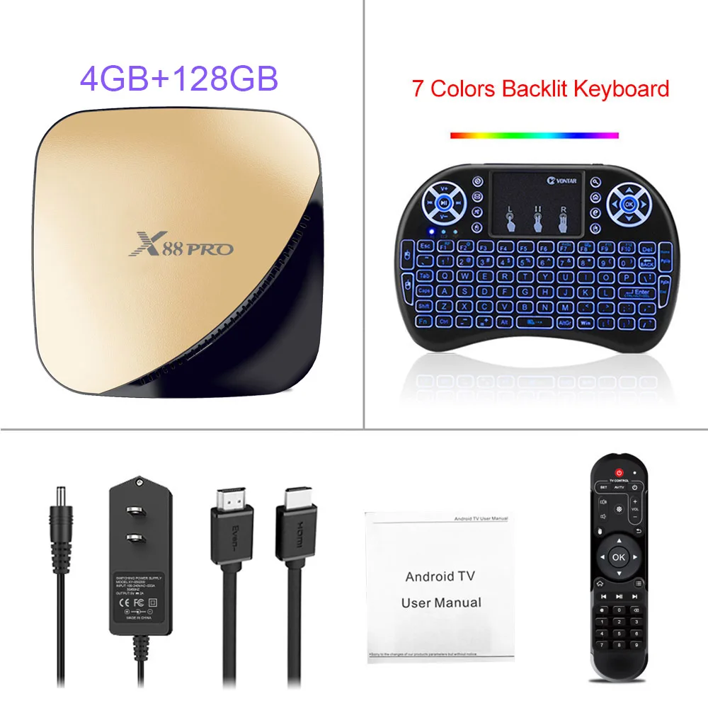 X88 PRO Android 9,0 Smart tv Box 4G ram 64G Rockchip RK3318 5,8G Wifi 4K 60fps HD телеприставка Google медиа YouTube 1080P X88PRO - Цвет: Gold 4G128Gi8 backit