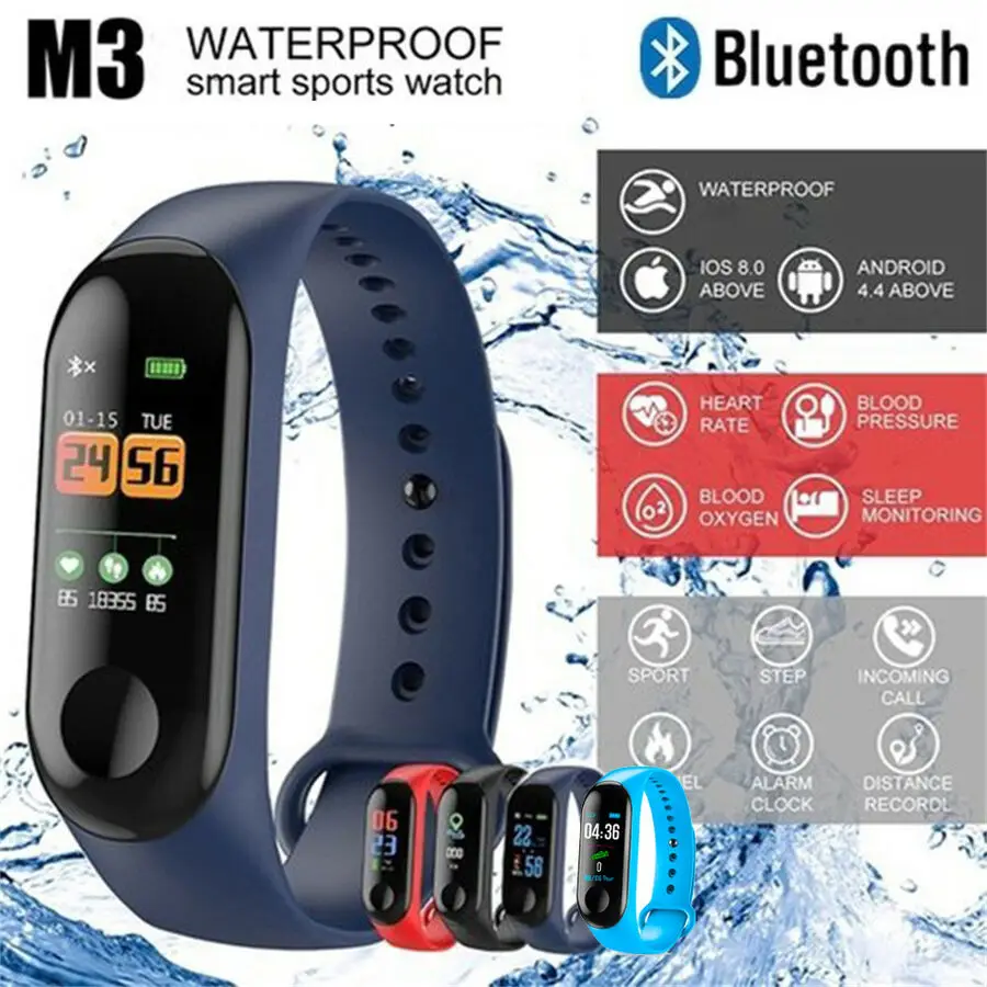 

Bluetooth M3 Smart watch with Heart Rate Blood Pressure Monitor Alarm Clock Pedometer Bracelet for Men Women PK xiaomi mi Band 3