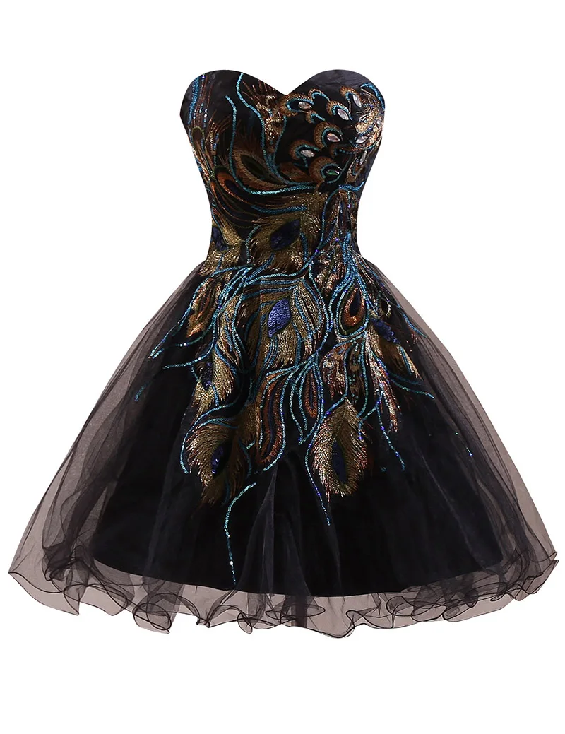 169 2017 New Peacock Lace Royal Blue Black Short Prom Dress Cheap Homecoming Graduation Dress (7)