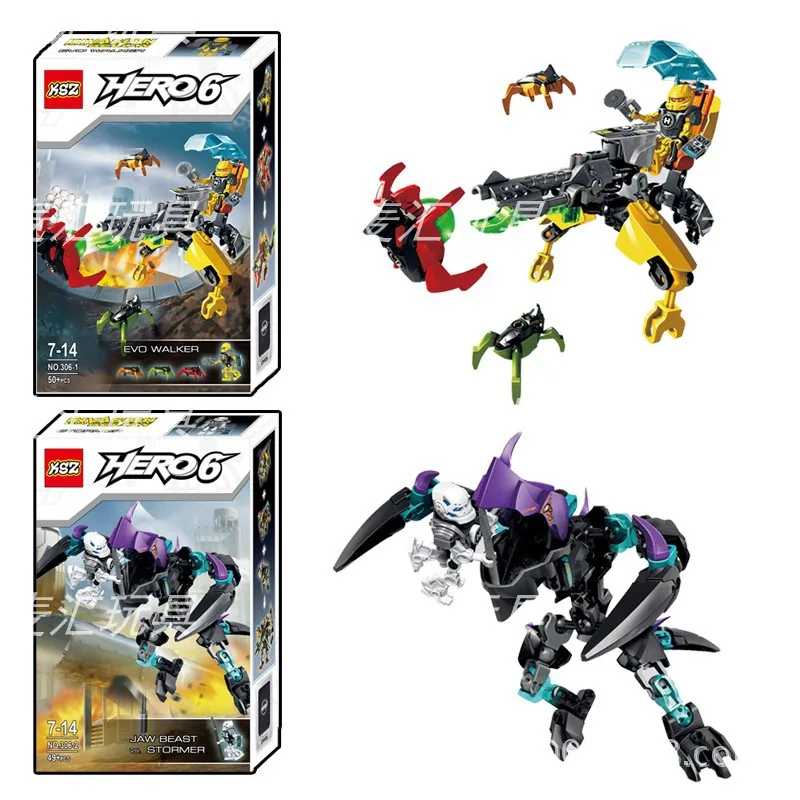 99pcs 2in1 Hero Factory Star Soldier Jaw Beast Vs Stromer/evo Walker Building Block Compatible Legoings 44015 44016 Brick Toy