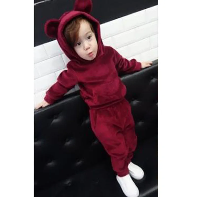 

Boys Girls High Quality Children's Wear Baby Long Sleeves Hooded Warm Jacket + Pants Winter Warm Sports Set Thickening 1-8 year