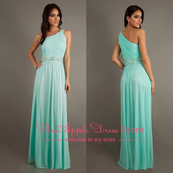 

Big Discount Cheap A Line Beading Belt Long Chiffion Evening Dresses Charming One Shoulder Sleeveless Prom Dresses Party Dresses