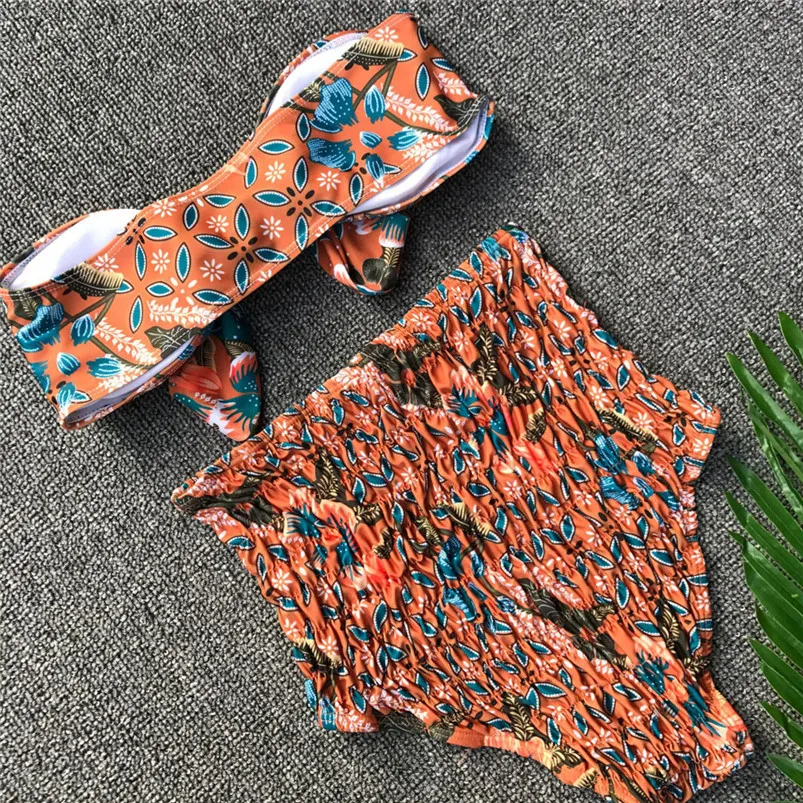 NEW Knotted Bandeau Swimsuit High Waist Bikini Women Swimwear Two-pieces Bikini set 2019 Bather Bathing Suit Bra Set R23 (5)