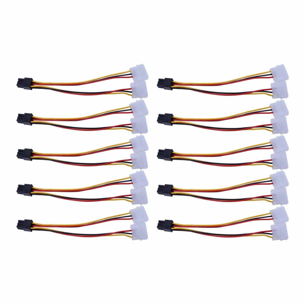 

10Pcs/Set Dual Molex 4-Pin To One PCI-E 6-Pin Power Connector Y Adapter Cable