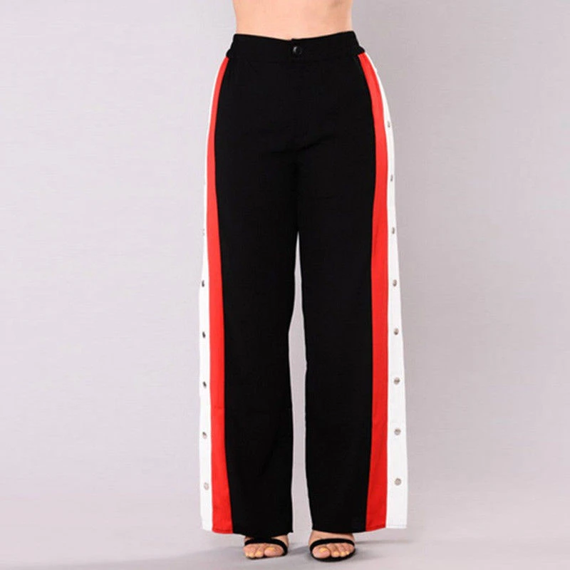 Korean Women Split Side Long Wind Leg Pants Buttons Wide
