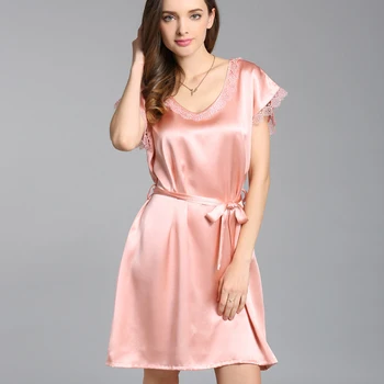 

100%Natural Silk Nightgowns Sexy Lace Nightdress Real Silk SleepShirts Women Embroidery Genuine Silk Nightgowns Summer Sleepwear