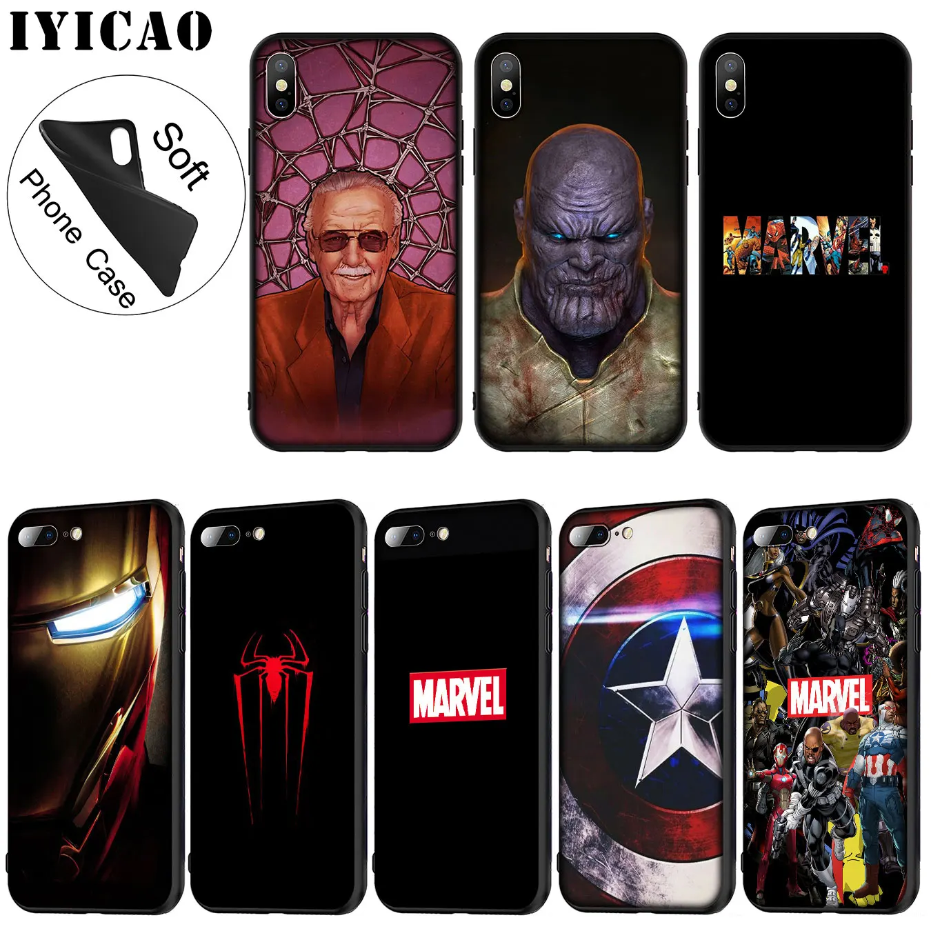 IYICAO Мягкий силиконовый чехол для телефона с логотипом Marvel Superheroes iPhone XR X XS 11 Pro Max 6 6S