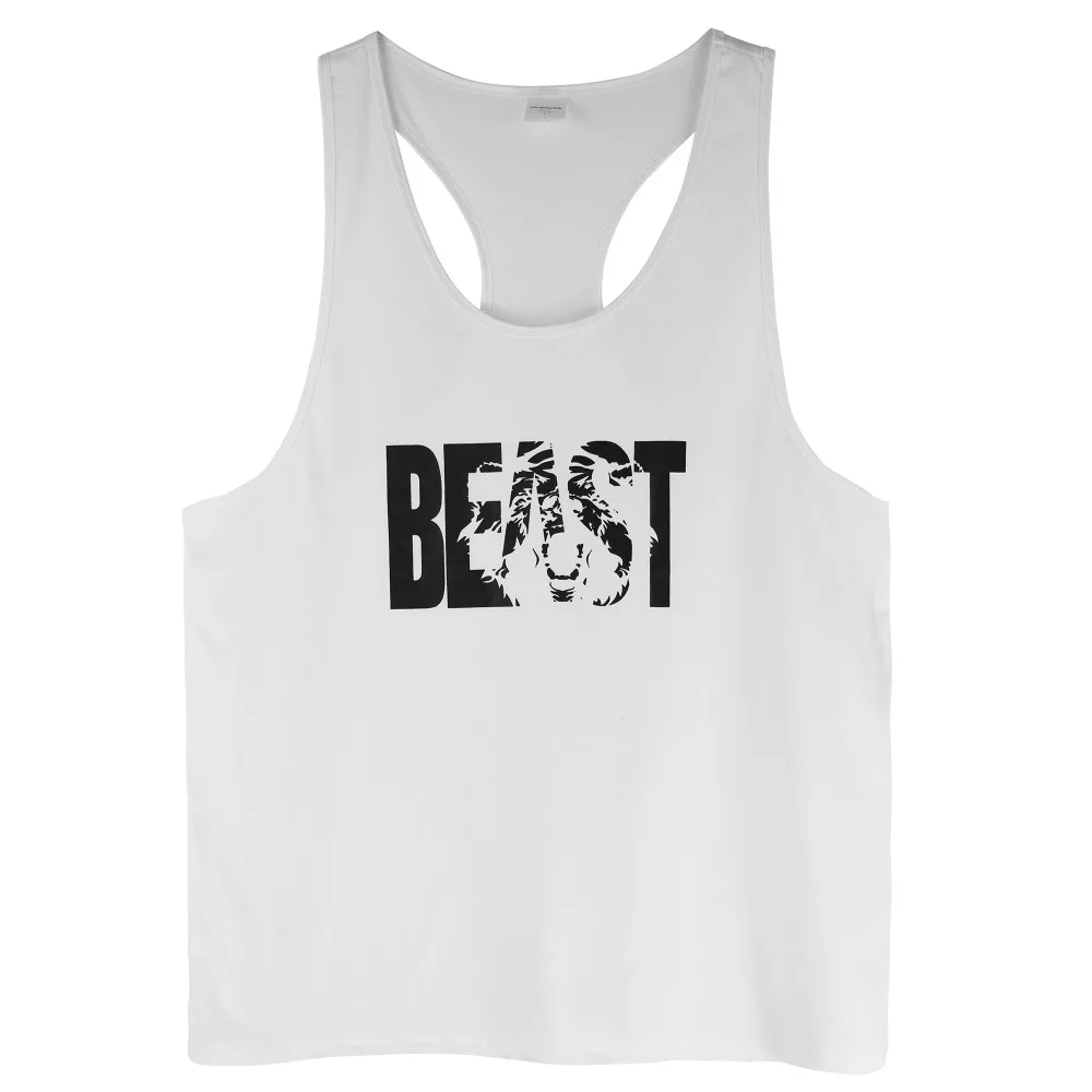 Мужской спортивный костюм для фитнеса, бодибилдинга, с принтом «BEAST», экстрим, майка на бретелях, Y-Back, с глубоким вырезом, с широкими плечами, без рукавов, мягкая футболка