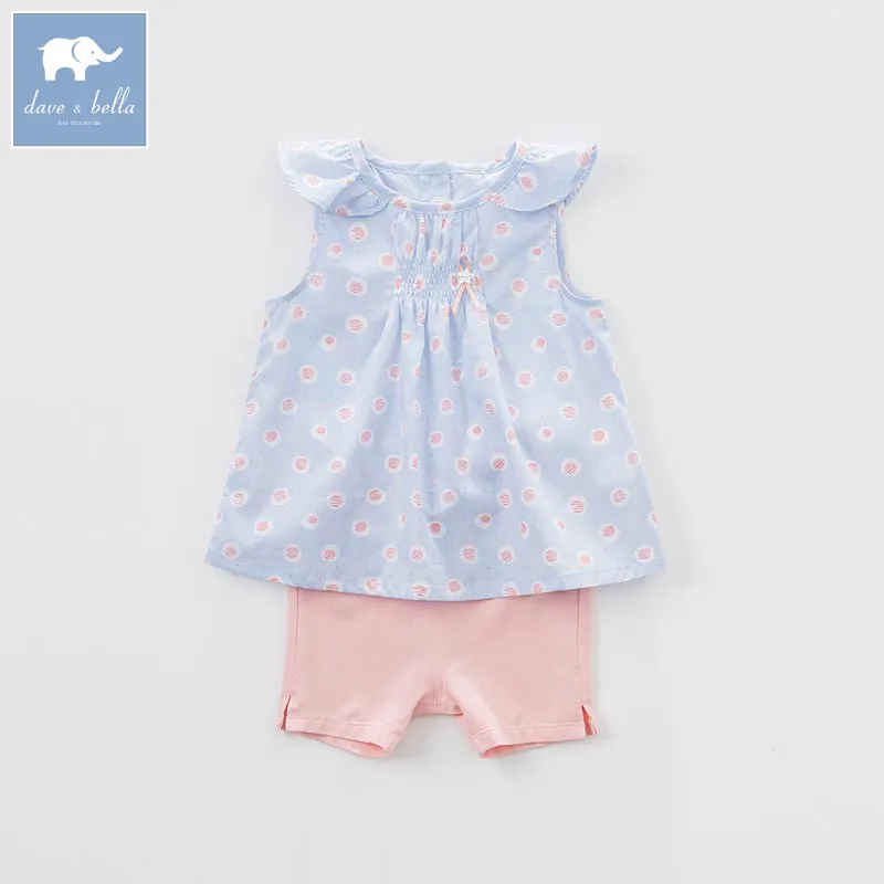 

DBM7593 dave bella summer baby girls print clothing sets children infant toddler suit kids high quality clothes