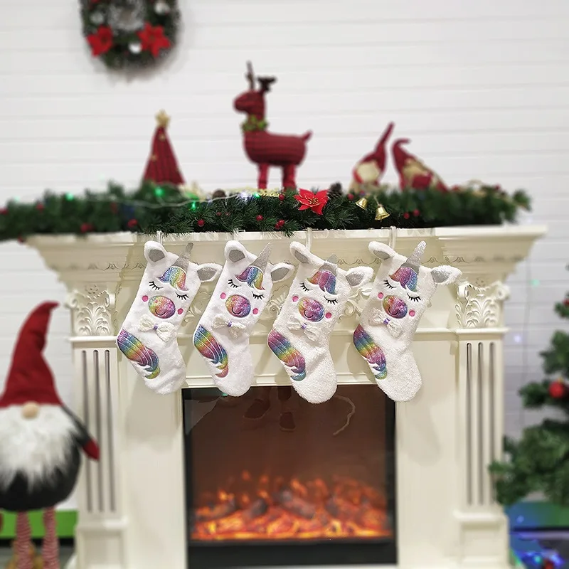 

2019 New Cartoon Animal Plush Hanging Christmas Stocking For Holiday Party Christmas Fireplace Decorations