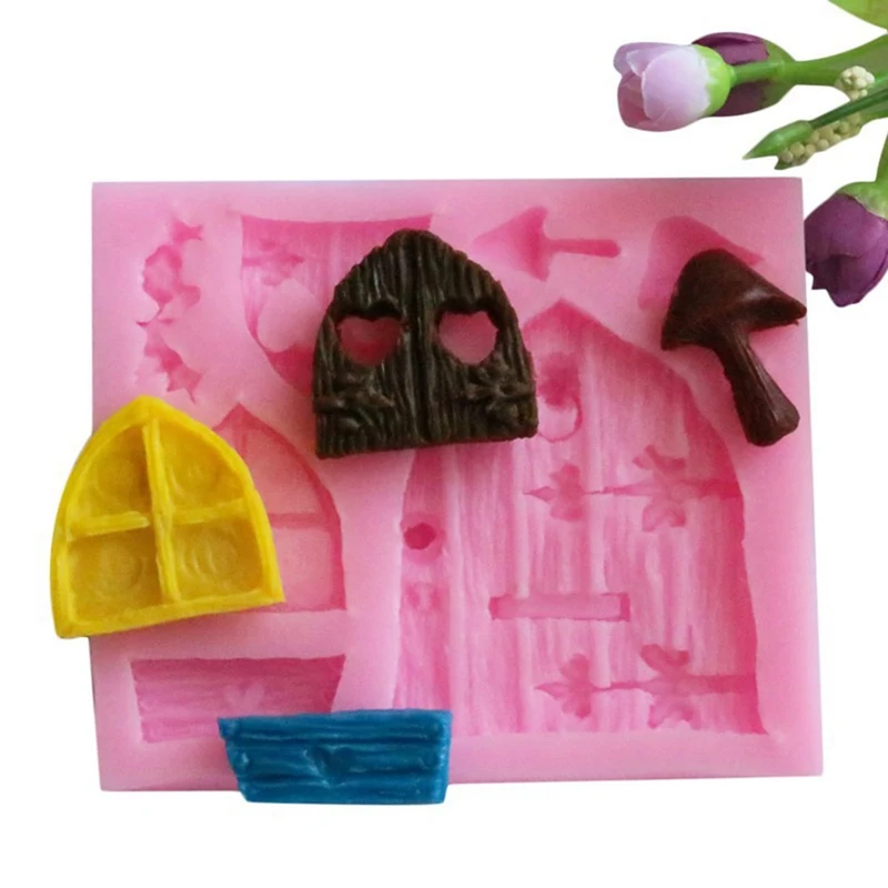 

Fairy tale cottage Wood window door Love Flowers mushroom silicone mold DIY Cake Decorating Tools cooking baking mould