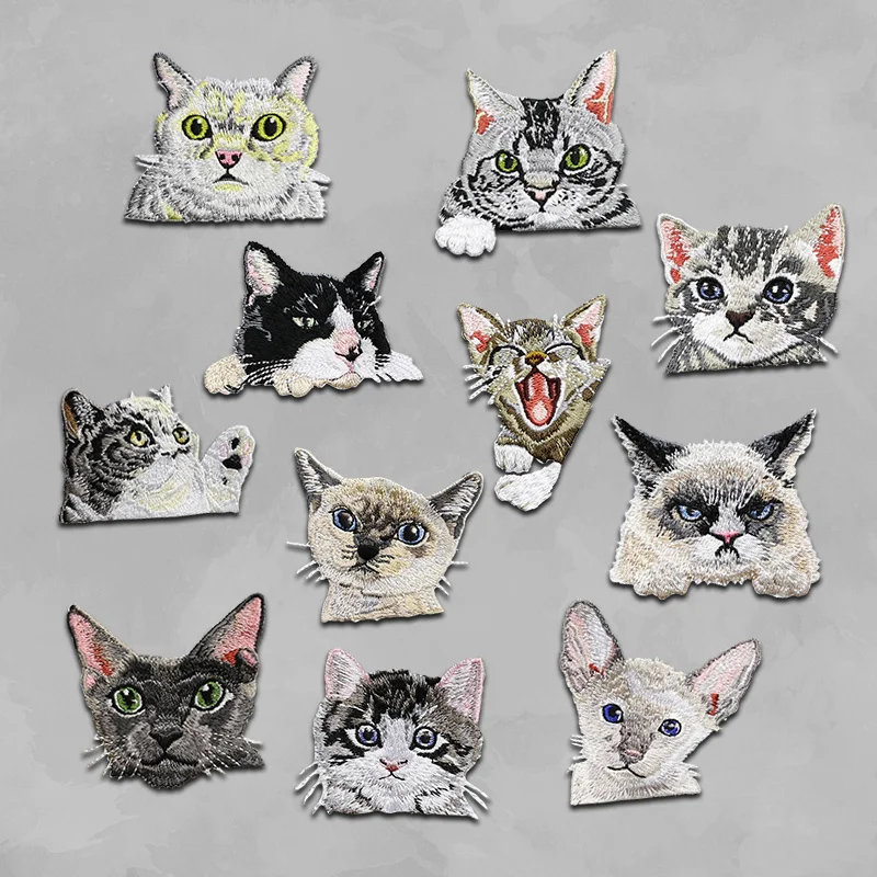 

High Quality Cute Kitty Cat Full Embroidered for Dress Clothes Applique Stickers Animial Patches Iron On Patch