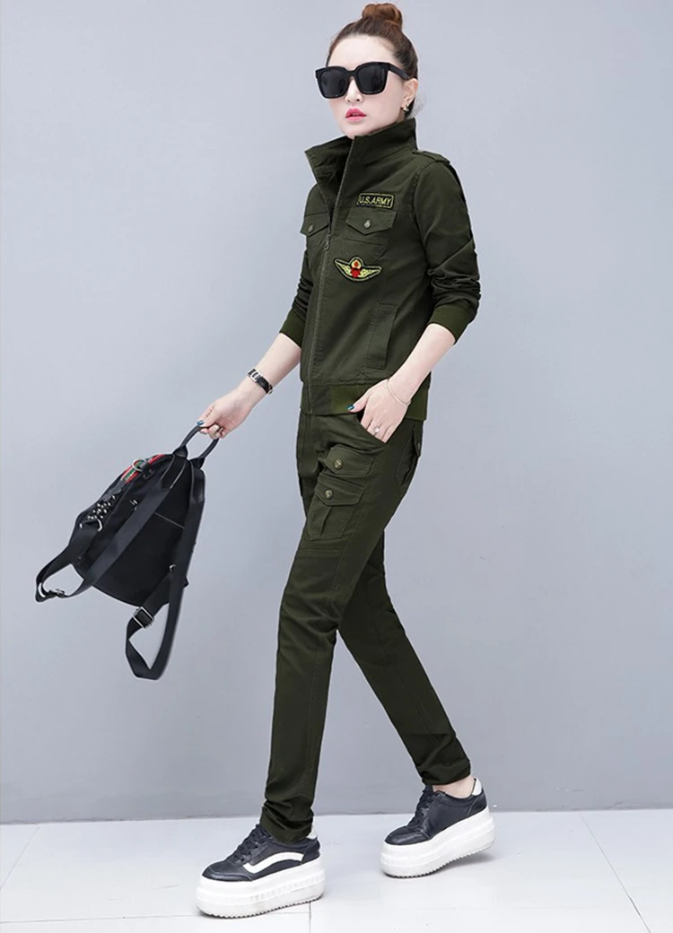 Conjunto Feminino Женская хлопковая Повседневная камуфляжная/армейская зеленая водолазка комплект из двух предметов размера плюс 3XL Survetement