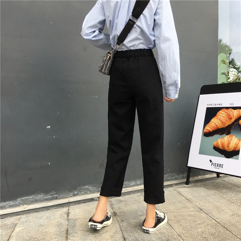 Джинсы женские длинные брюки прямые в Корейском стиле с высокой талией с карманами Женские однотонные модные Harajuku женские универсальные мягкие свободные шикарные