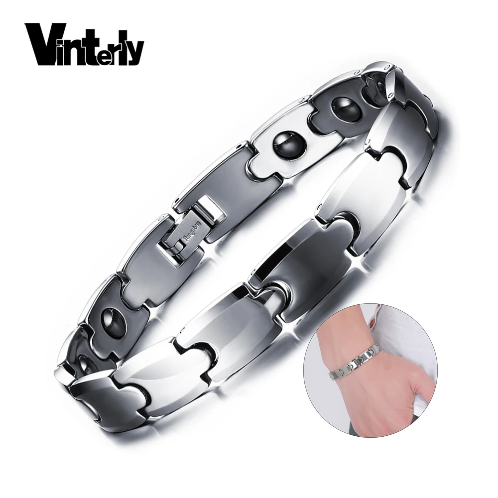 

Vinterly Tungsten Couple Bracelet Men Women Silver-color Hematite Magnetic Bracelet Benefits Punk Chain & Link Bracelets Women