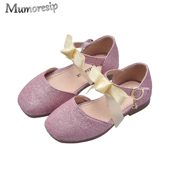 

Girls Sandals Kids Princess Shoes Children's Casual Flats With Bow-knot Sweet Soft Glitter Leather Bling Big Girl Half Sandals