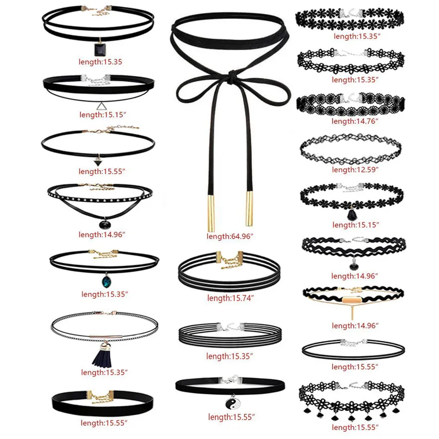 Новое ювелирное сексуальное короткое дамское ожерелье 20 штук колье ожерелье набор стрейч бархат Классический готический шнурок татуировки чокер#30