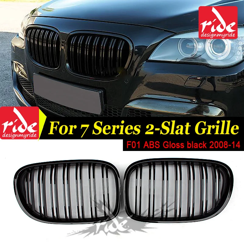 

For BMW F01 F02 F03 2-Slat Gloss Black Front Kidney Grille 7-Series 740i 740Li 750i 750Li ABS Replacement Front Bumper 2008-2014