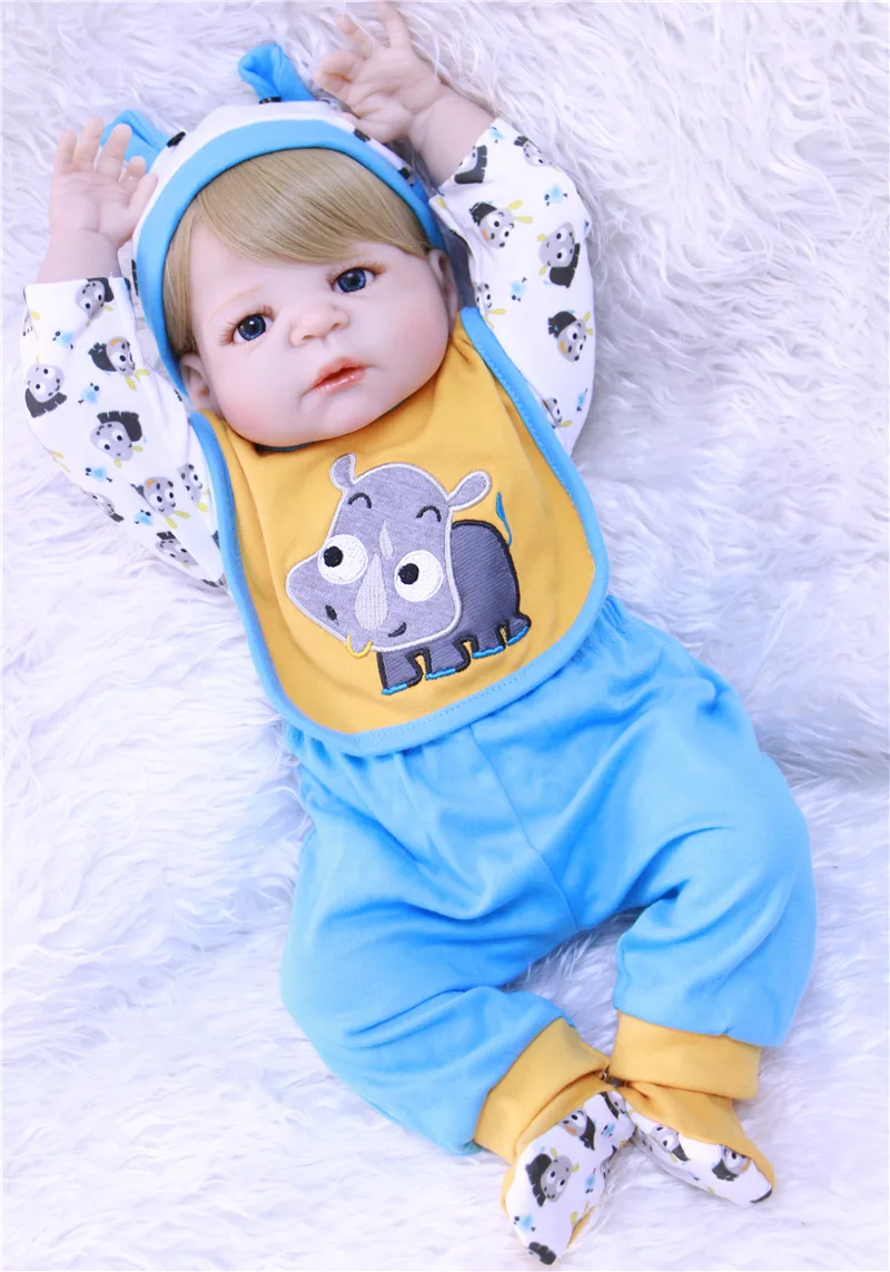 Dollmai 22 "всего тела силиконовые куклы Reborn Bebe Для мальчиков и девочек Reborn bonecas может ввести воды светлые волосы парик подарок для ребенка куклы