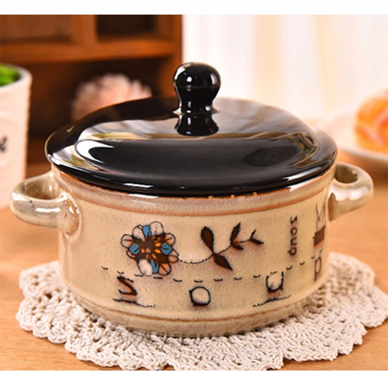 5 Inch Korean Soup Ceramic Bowls With Lids Spoon Set Noodle