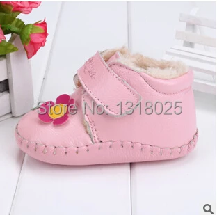 

Hot Winter flowers genuine leather female baby cotton shoes warm baby girls toddler leather shoes free shipping