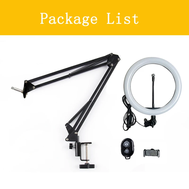  Photography Phone 26cm LED Ring Light Makeup Selfie Suspension Arm Stand Clip Holder Shooting Table