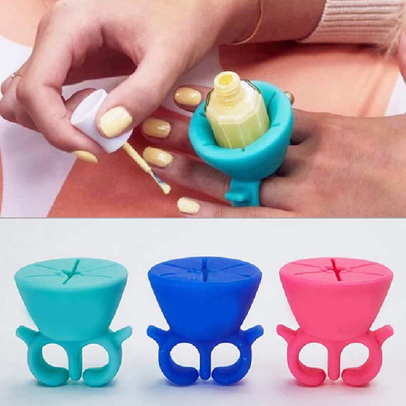

Nail Polish Holder Art Finger Ring Style Gel Varnish Wearable Flexible Silicone Stand Support Manicure Tools