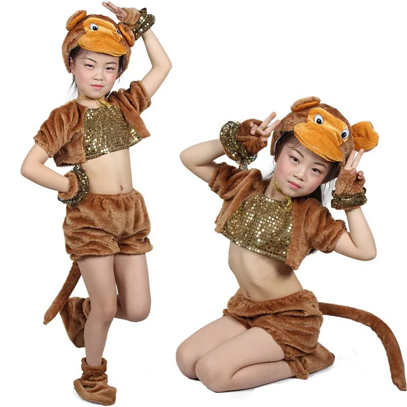 

Children Kid Long Plush Animal Cartoon Monkey Wolf Bear Halloween Party Costume Hat Shoes Gloves For Boy And Girl