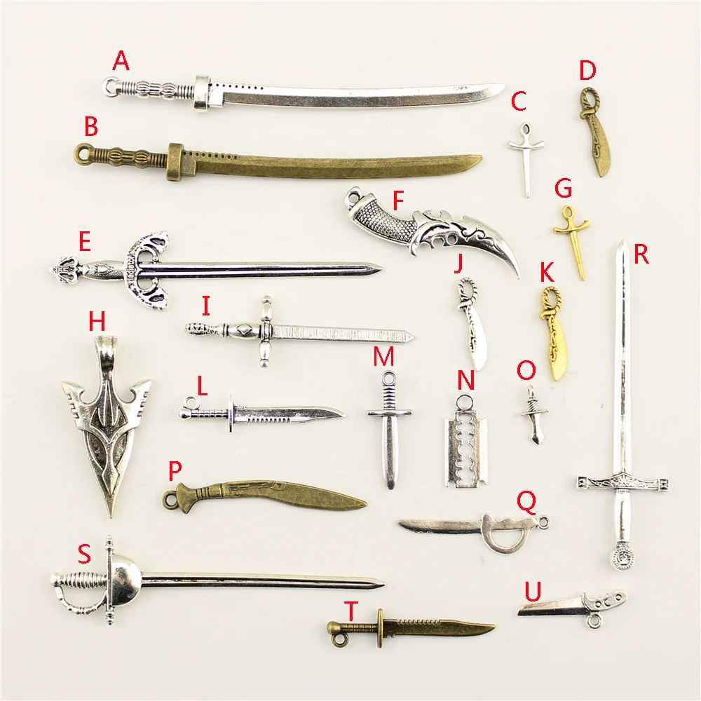 2 Pcs Weapon Sword Fencing Charms Pendant For DIY Jewelry Making