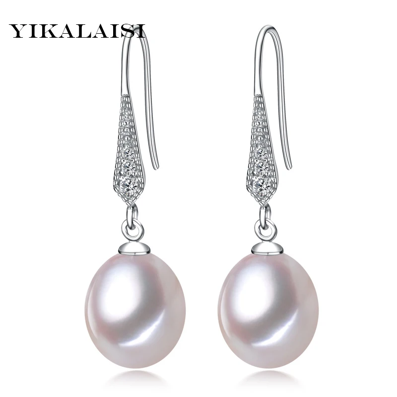 2017 new style 100% natural freshwater pearl drop earrings 8-9mm real pearl 925 sterling silver zircon jewelry for women girls