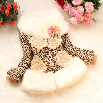 

116 Girl furry overcoat turn down collar 4 large flowers fashion children's fake fur coat winter girl jacket coat