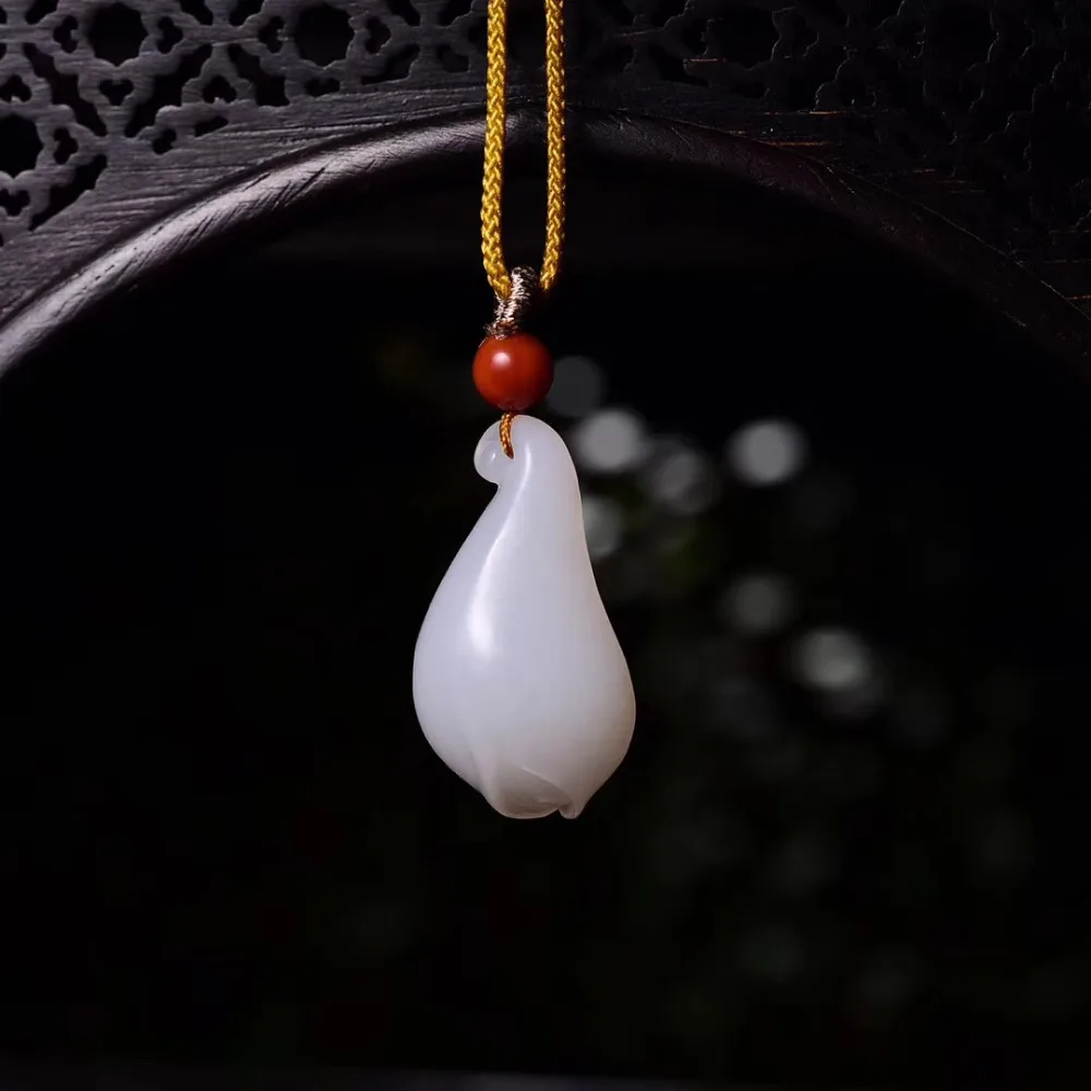 

Natural Hetian Jade Necklace Pendant Magnolia Flower Gemstone 29.8x16.6x10.5mm Women Anniversary Love Lucky Gift Pendant Jewelry