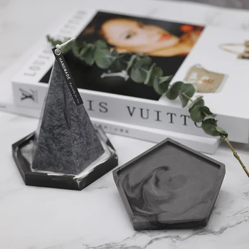 

Pentagonal Concrete Tray Silicone Mold Hexagon Candlestick Crafts Mould Office Decoration Cement Flowerpot Pedestal Molds
