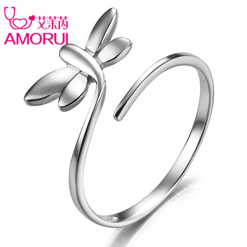AMORUI Women Open Adjustable Wedding Rings Silver Animal Dragonfly Engagement Woman Trendy Rings Femme Fashion Jewelry Anillo