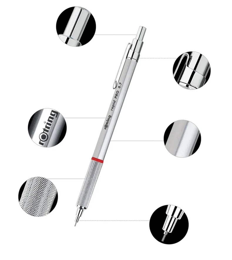 Rotring Rapid Pro 2,0 мм 0,7 мм 0,5 мм механический карандаш полностью металлический серебристый/черный автоматический карандаш для рисования