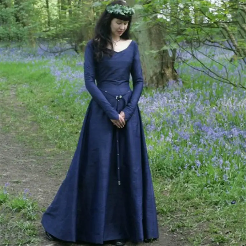

Women Dress Classic Middle Age Solid Long Sleeve Floor Length Maxi Woman Medieval Central Europe Party Female Dresses S-5XL