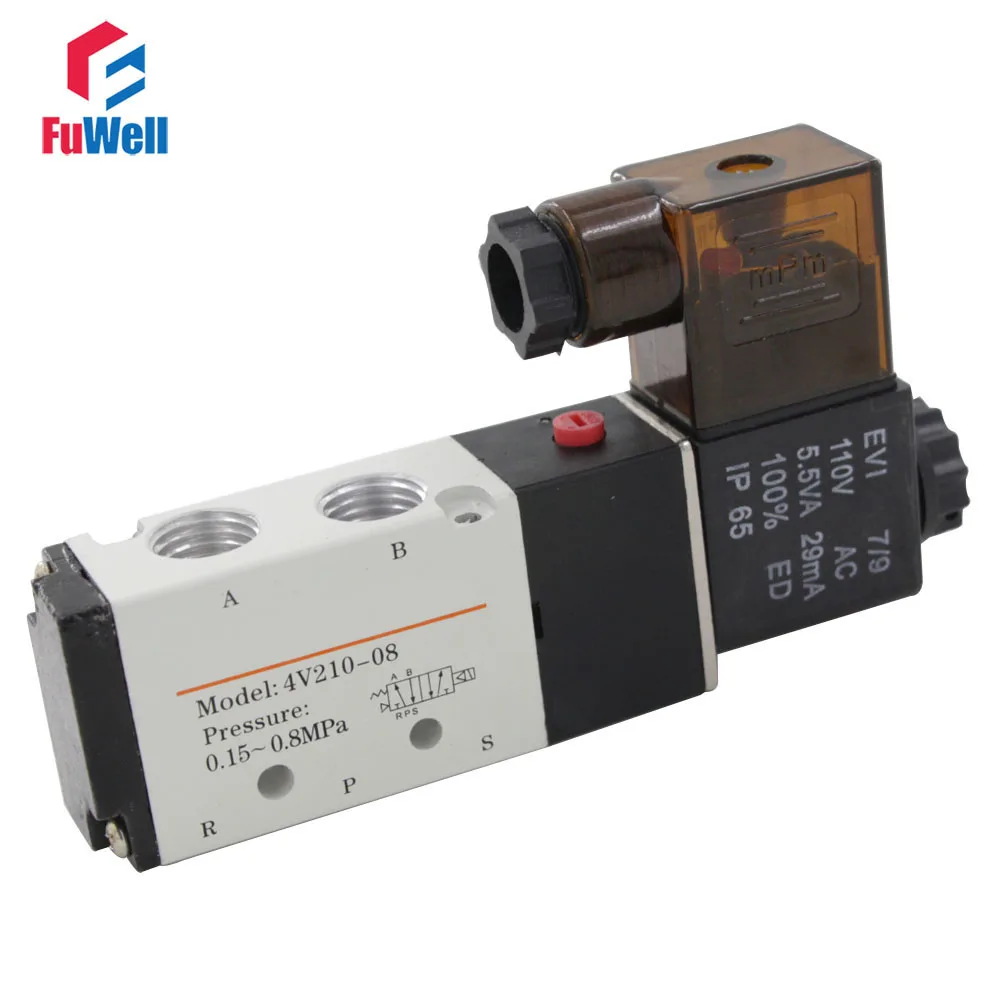 Пневматический клапан 1/4 дюйма постоянный ток 24 В 4V210-08 2-позиционный 5-позиционный