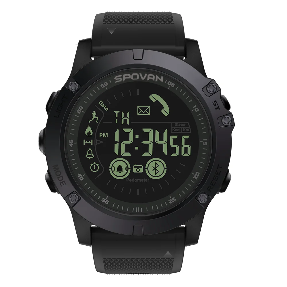 SPOVAN, умные уличные мужские часы, Bluetooth, спортивные, светодиодный, цифровые часы, 50 м, водонепроницаемые, с секундомером, мужские наручные часы, Relogio Feminino - Цвет: Black Model 2