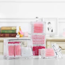 Clear Acrylic Cotton Swabs Organizer Box Portable Cosmetic Q-tip Storage Holder Makeup Storage Box Cotton Pad Container makeup organizer box fashion practical circular clear acrylic cotton ball cotton swabs holder