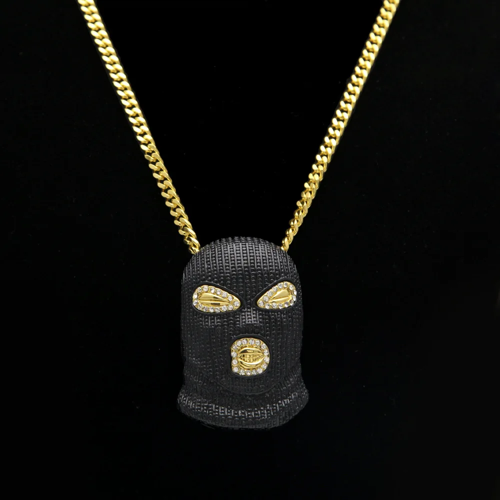 

Gold color Men hip hop Super cool Black masked pendant necklace fashion novelty pendants necklaces mens hiphop jewelry gifts