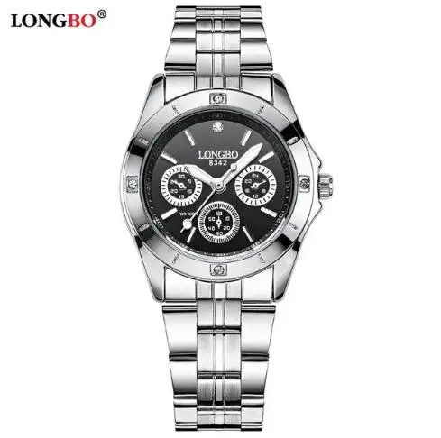 Black Lady Size Бренд LONGBO, спортивные военные часы, уникальный дизайн, пара, браслет из нержавеющей стали, кварцевые часы для мужчин, мужские часы для отдыха, Relogio Masculino - Цвет: Black Lady Size