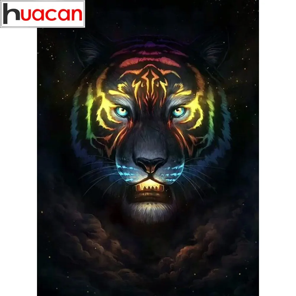 

HUACAN Full Square Diamond Painting Cross Stitch Tiger Diamond Mosaic Picture Of Rhinestones Animal Diamond Embroidery Decor