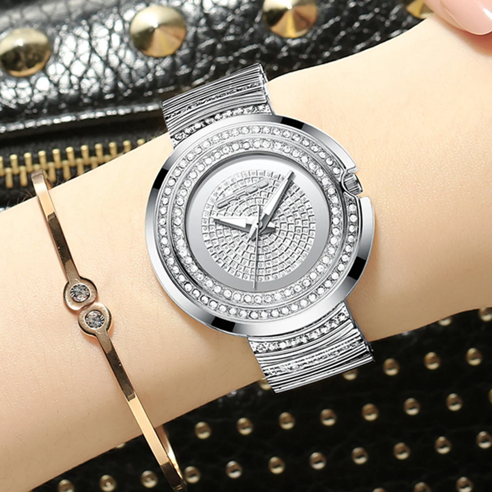 

CRRJU 2018 The New Women's Rhinestone Casual Analog Quartz Watches with Stainless Steel Band Female Waterproof sports Clock