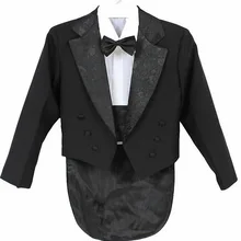 Официальный Свадебный костюм для маленьких мальчиков, вечерние костюмы для малышей, одежда из 5 предметов, черный/белый полиэстер, Детский костюм для мальчиков